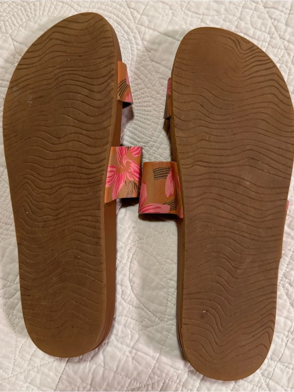 Reef Floral Pink Brown Double-Strap Slide Sandals